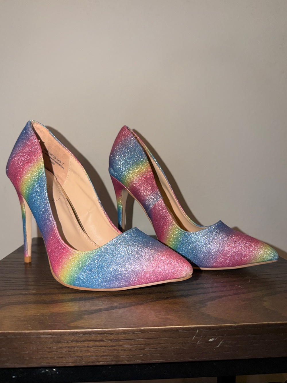 Anne Michelle Rainbow Glitter Pointed Toe Stilettos